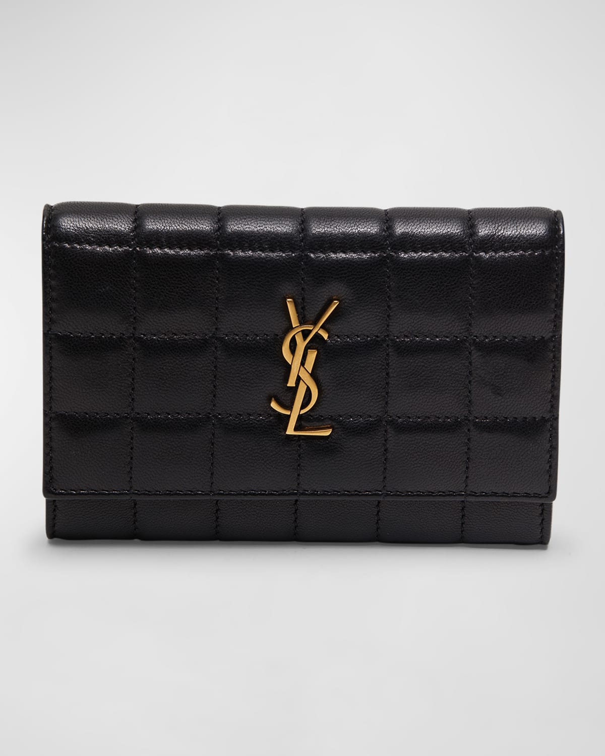 SAINT LAURENT YSL MONOGRAM FLAP SMALL WALLET IN QUILTED SMOOTH LEATHER 