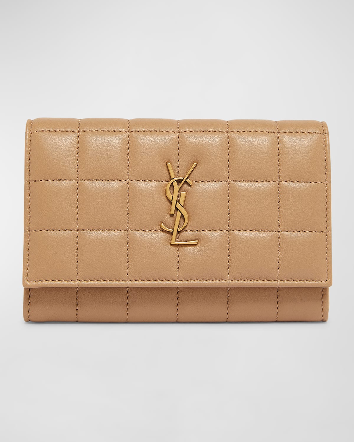 Saint Laurent Ysl Monogram Flap Small Wallet In Quilted Smooth Leather In Dark Toffee