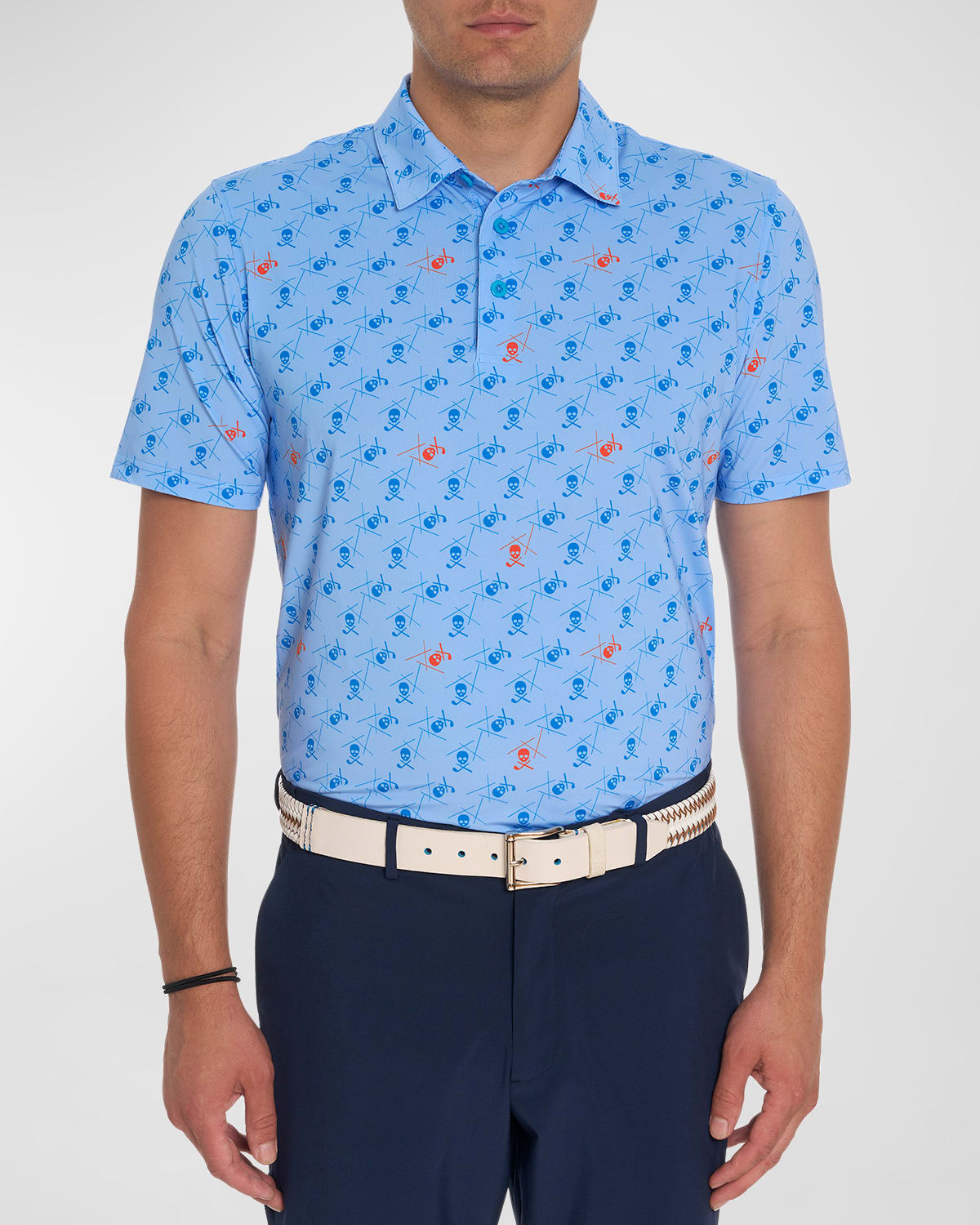 Robert Graham Stinger Skull Print Short Sleeve Performance Golf Polo In Lt Blue