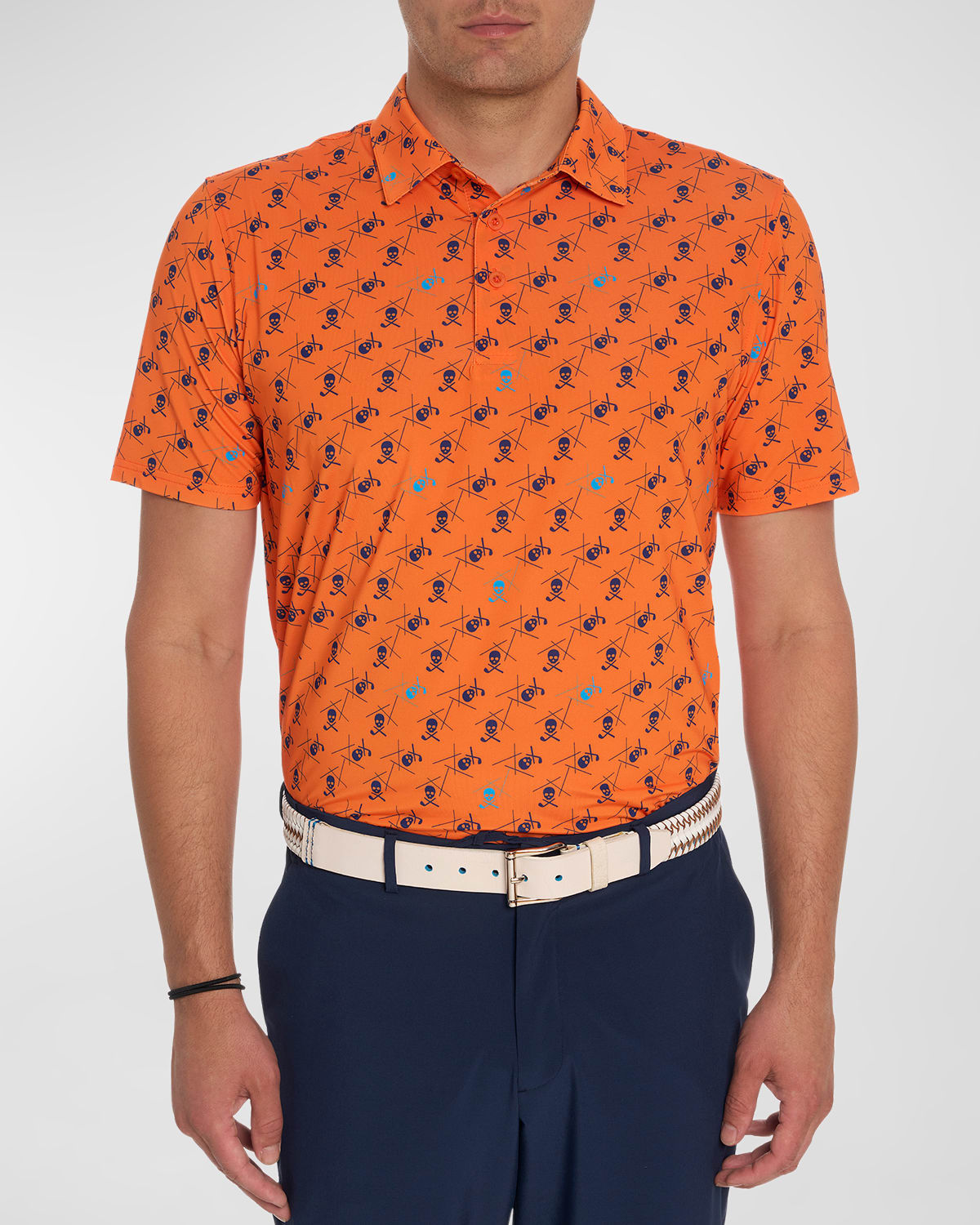 Robert Graham Stinger Skull Print Short Sleeve Performance Golf Polo In Orange