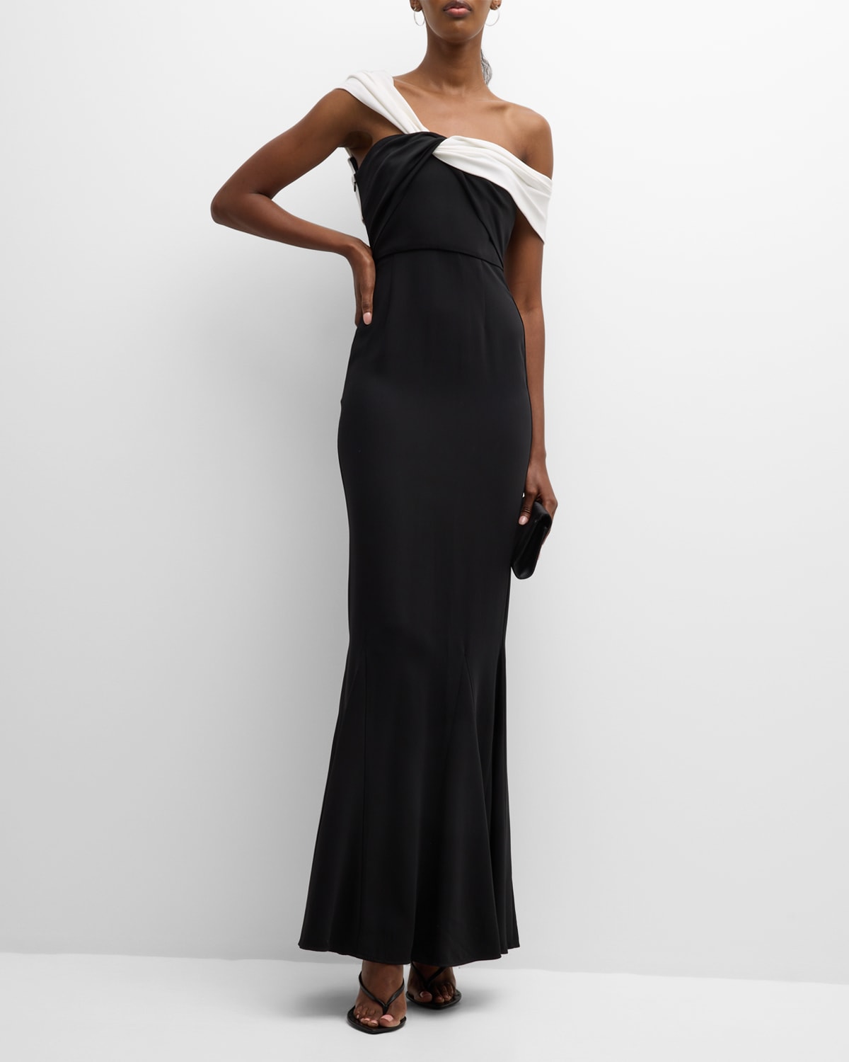 Roland Mouret Asymmetric Twisted Stretch Cady Gown In Black