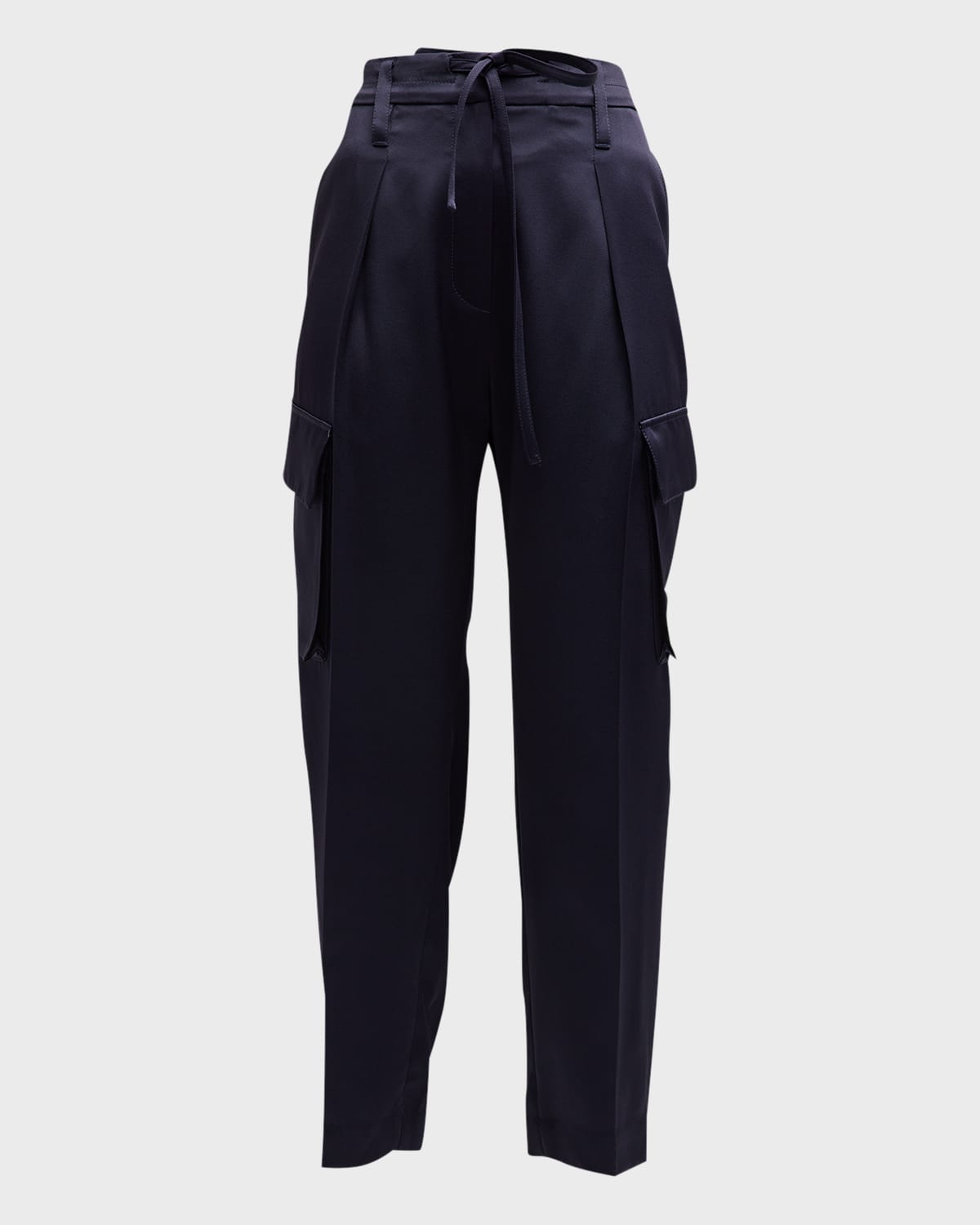 Brunello Cucinelli Straight-leg Ankle Satin Cargo Pants In C9574 Navy