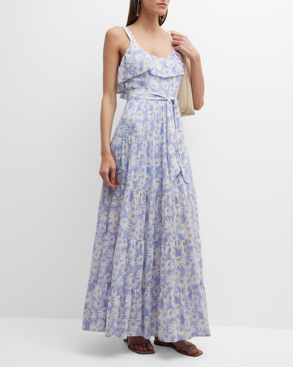 Shop Paige Tevin Floral Tiered Maxi Dress In Periwinkle Multi