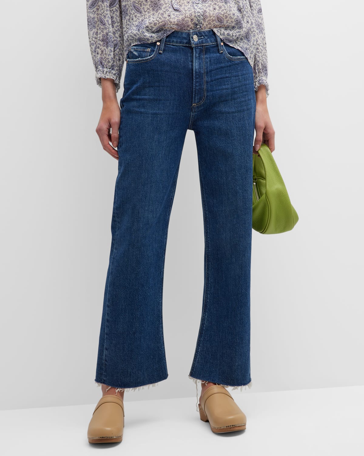 Shop Paige Leenah Wide Raw Hem Ankle Jeans In Everywhere