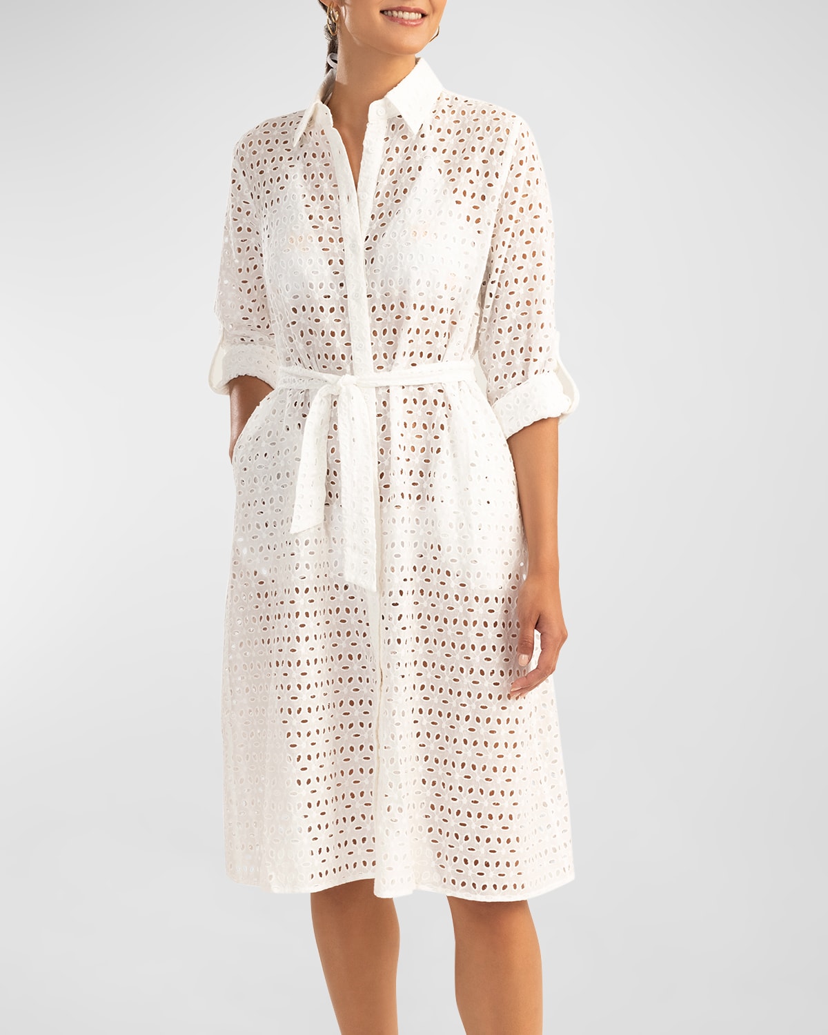 Eyelet-Embroidered Shirtdress Coverup