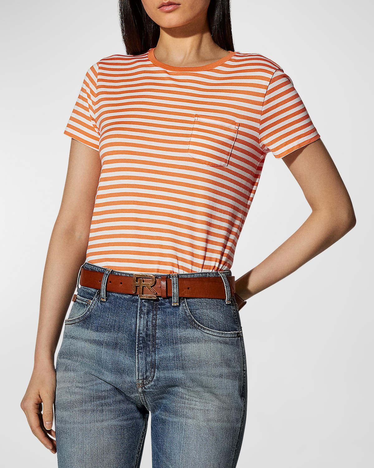 Polo Ralph Lauren Striped Short-sleeve T-shirt In Orangewhi