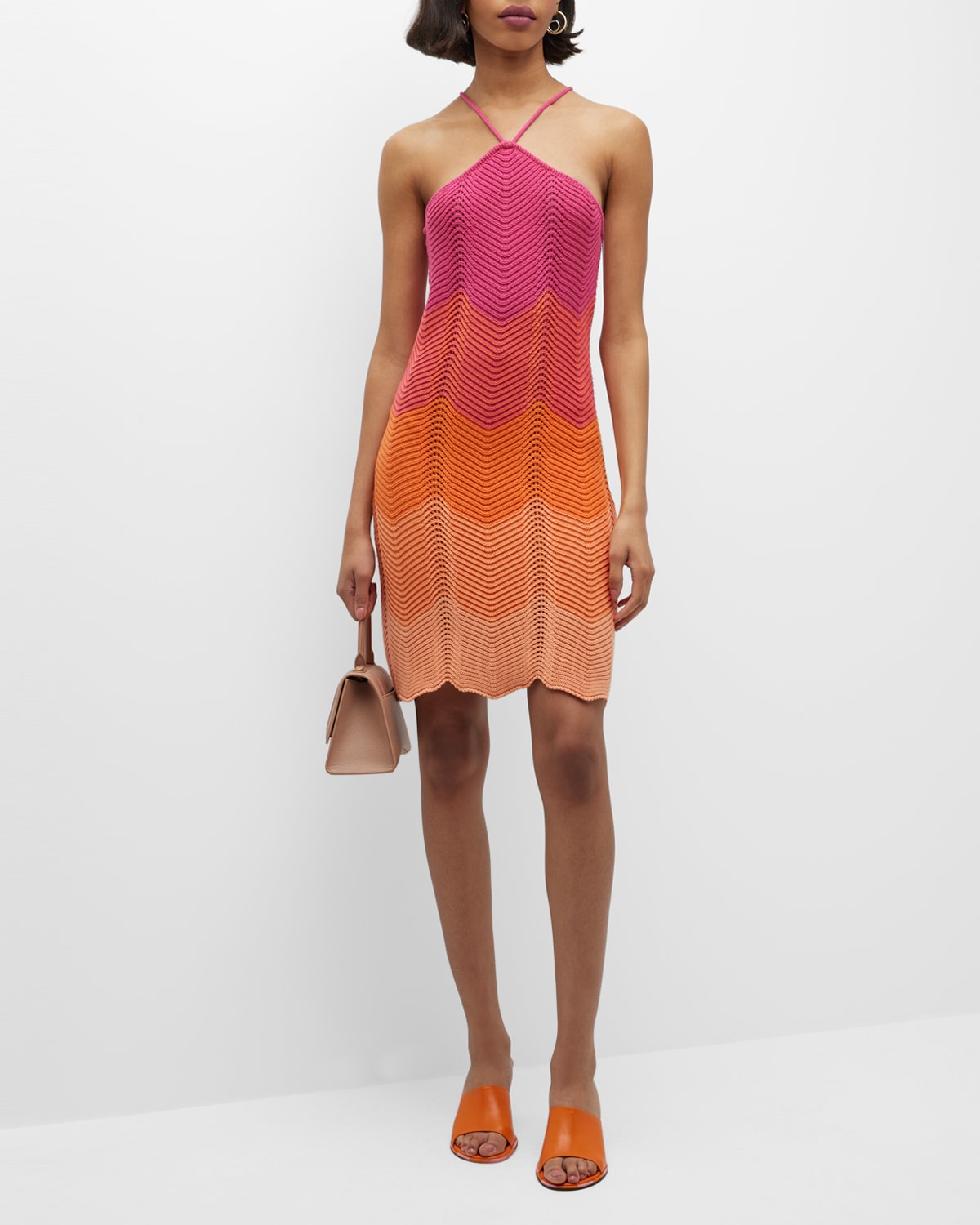 Paola Bernardi Emilia Dégradé Knit Mini Halter Dress In Pink | ModeSens