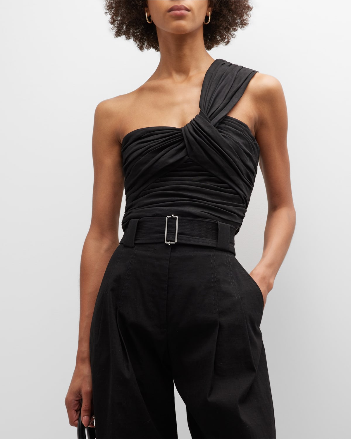 Shop A.l.c Apollo Gathered One-shoulder Crop Top In Black