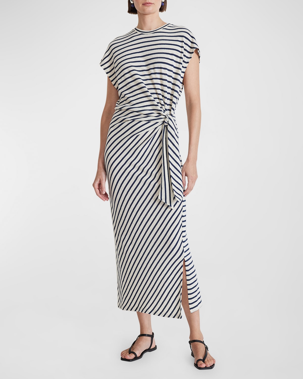Apiece Apart Vanina Striped Cap-Sleeve Side-Tie Maxi Dress