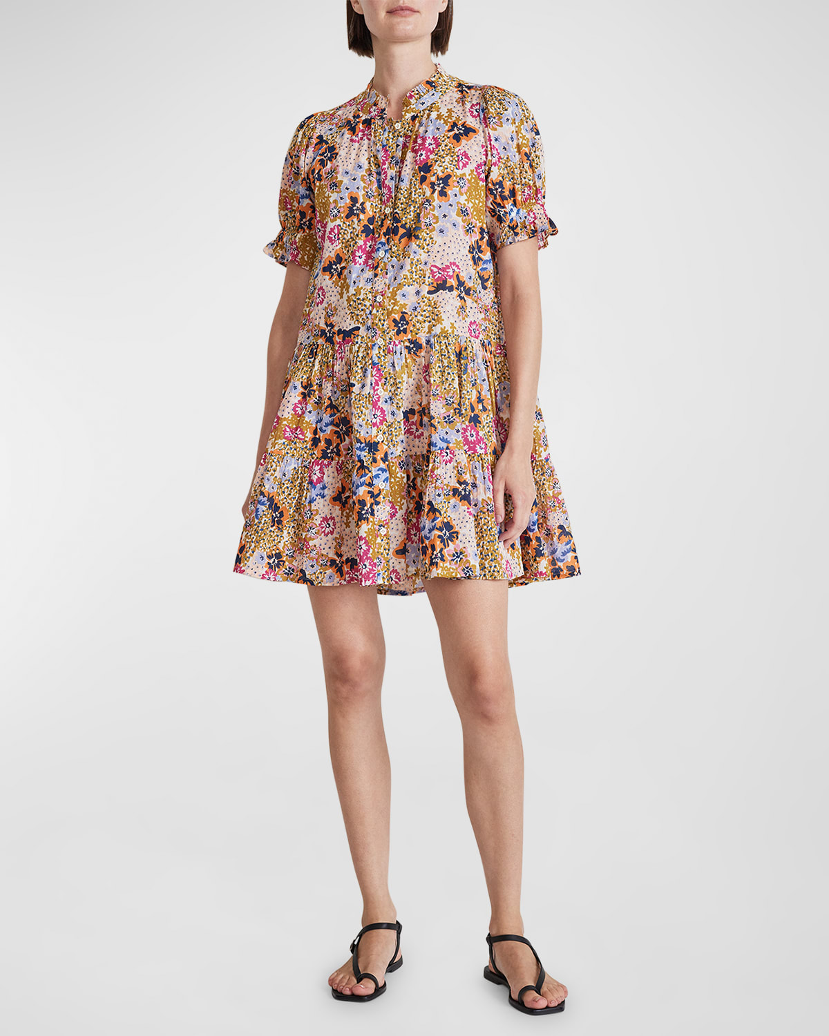 Las Alturas Floral-Print Puff-Sleeve Mini Dress