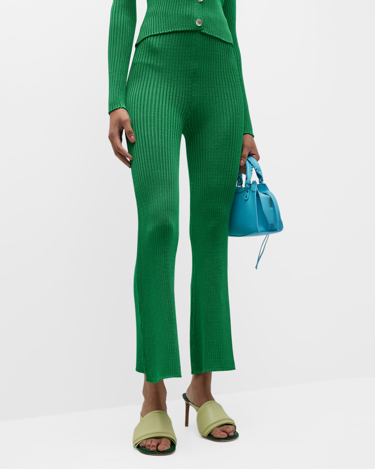 Calle Del Mar + Net Sustain Ribbed-knit Flared Pants In Dandelion