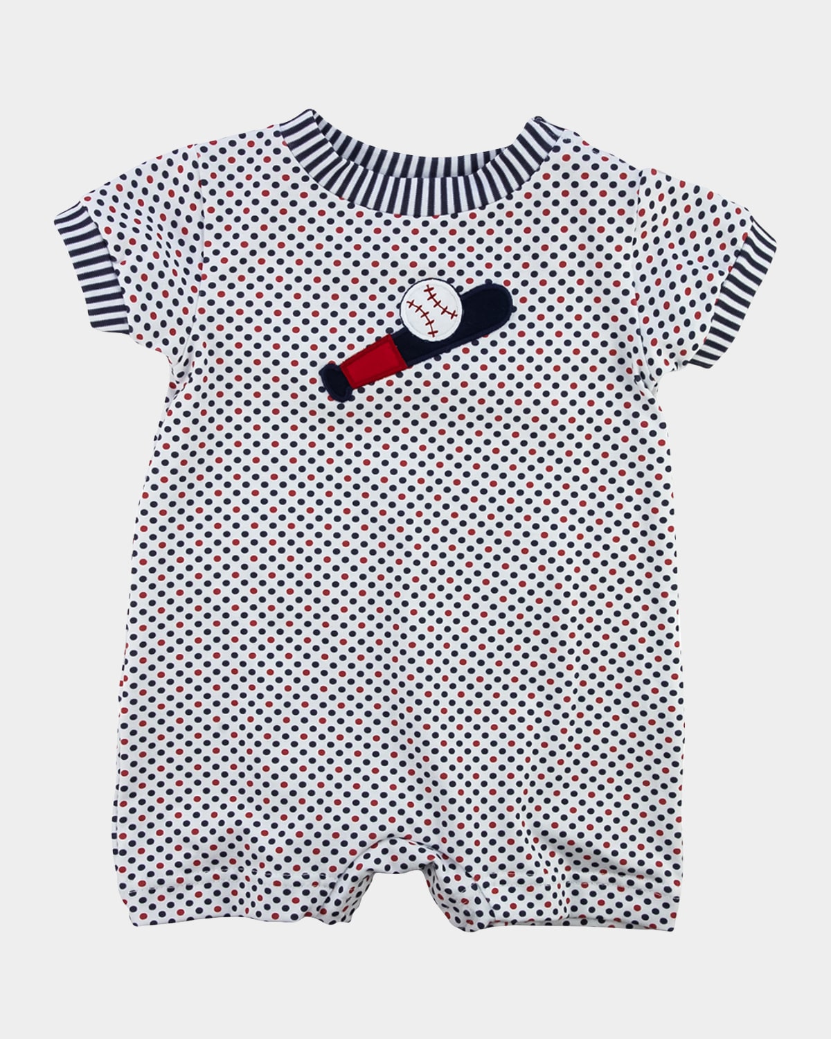 Florence Eiseman Kids' Boy's Polka Dot Embroidered Baseball & Bat Shortall In Wht/nvy/red