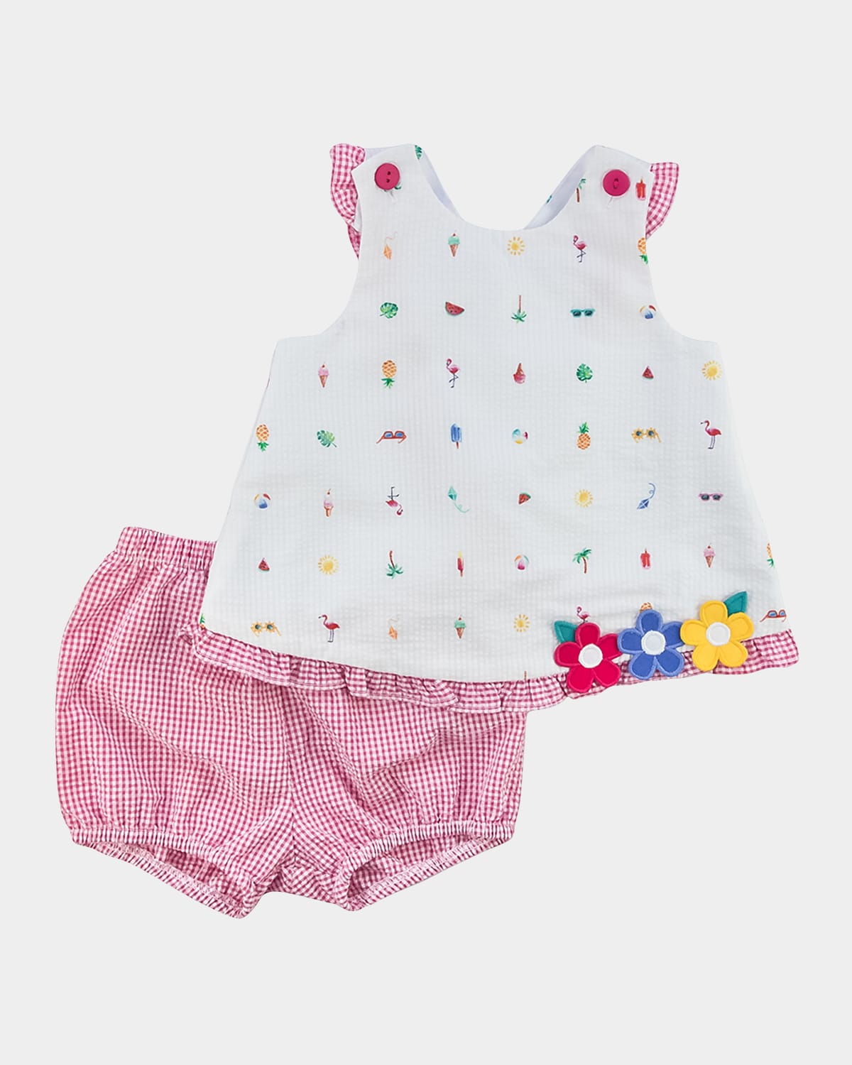Florence Eiseman Kids' Girl's Seersucker Top W/ Flowers And Bloomers, 6m-24m In Multi