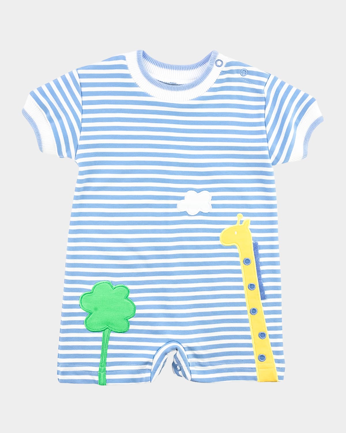 Florence Eiseman Kids' Boy's Striped Embroidered Giraffe Shortall In Blue/white