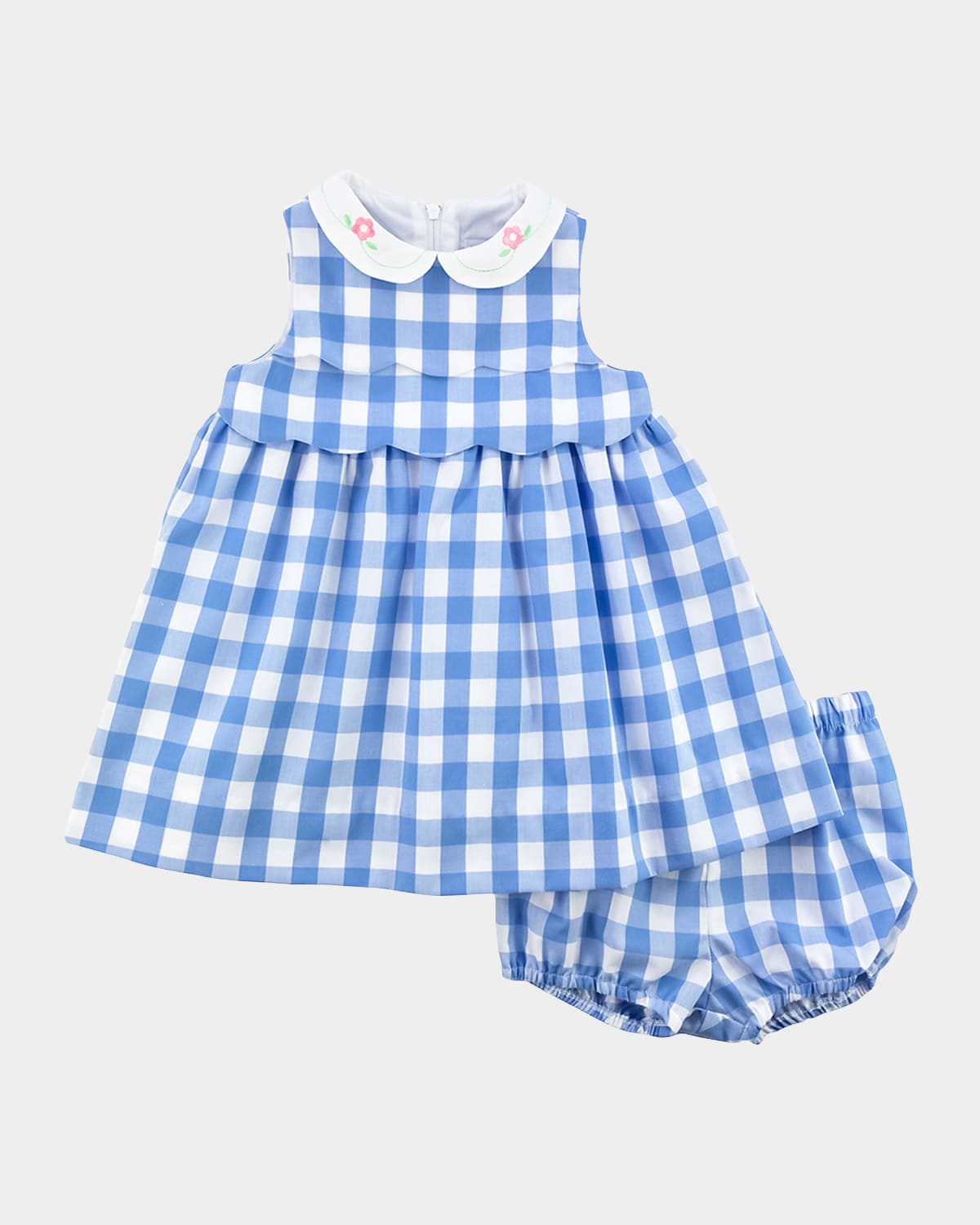 Florence Eiseman Kids' Girl's Gingham Embroidered-collar Dress And Bloomers, 6m-24m In Blue/white