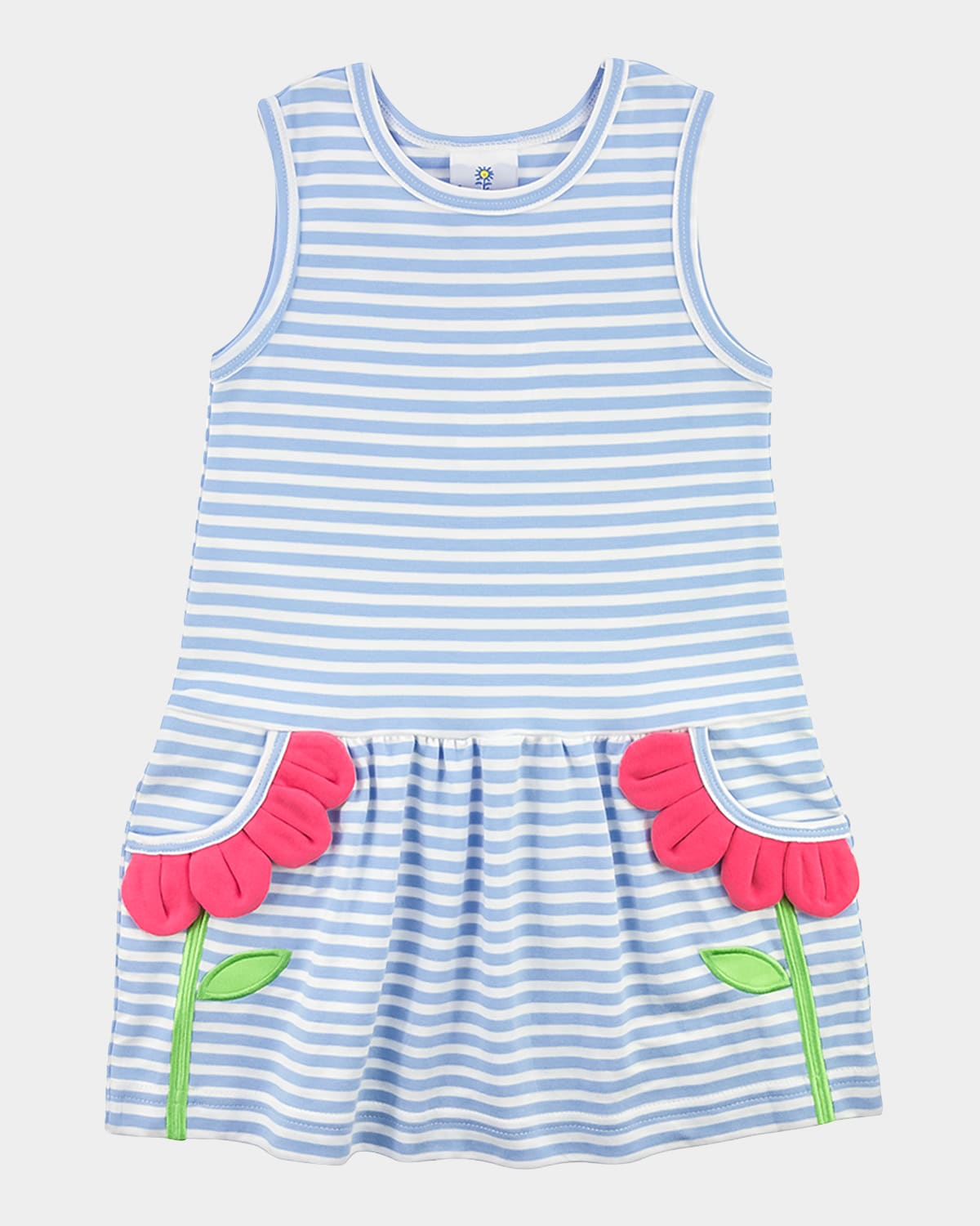 Florence Eiseman Kids' Girl's Striped Knit Dress With Flower Petal Pockets In Blue/white