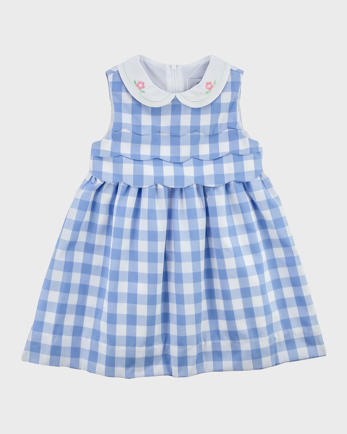 Florence Eiseman Kids' Girl's Gingham Dress With Embroidered Collar In Blue/white