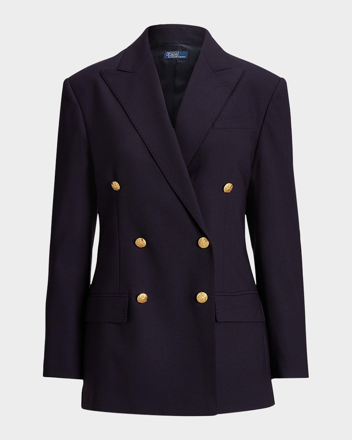 Shop Polo Ralph Lauren Wool-blend Double-breasted Blazer In Navy