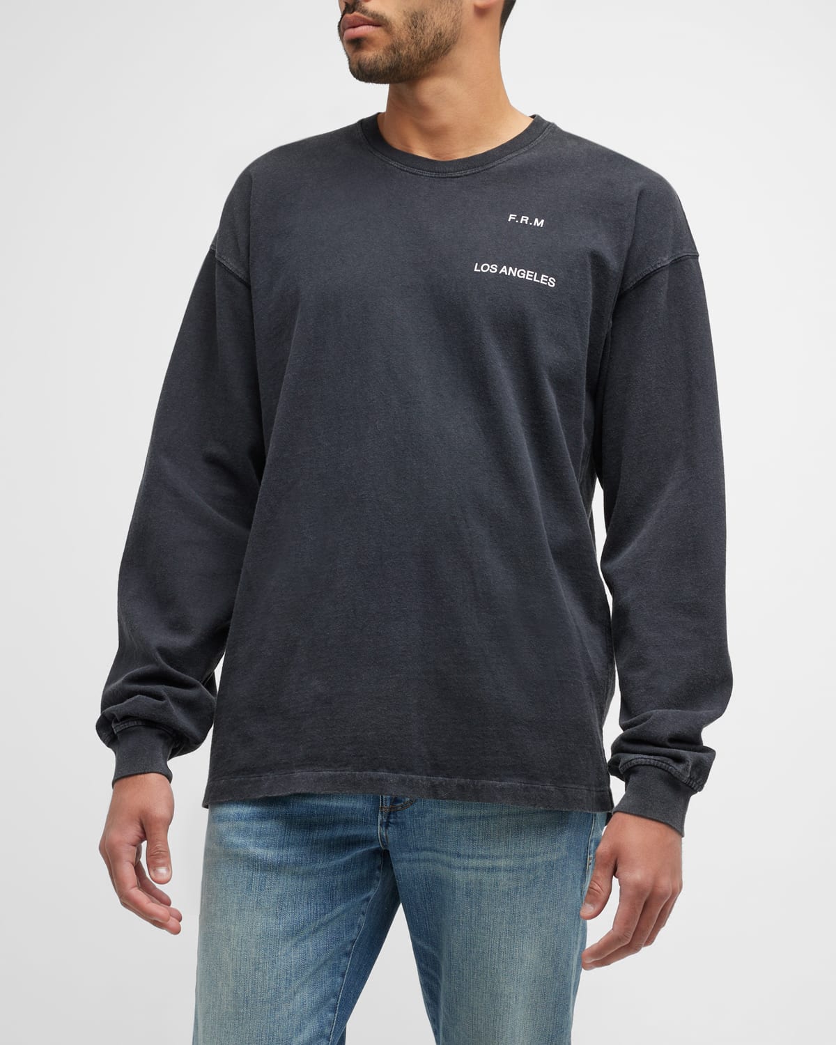 Frame Faded Washed Long Sleeve Graphic Tee In Faded Black