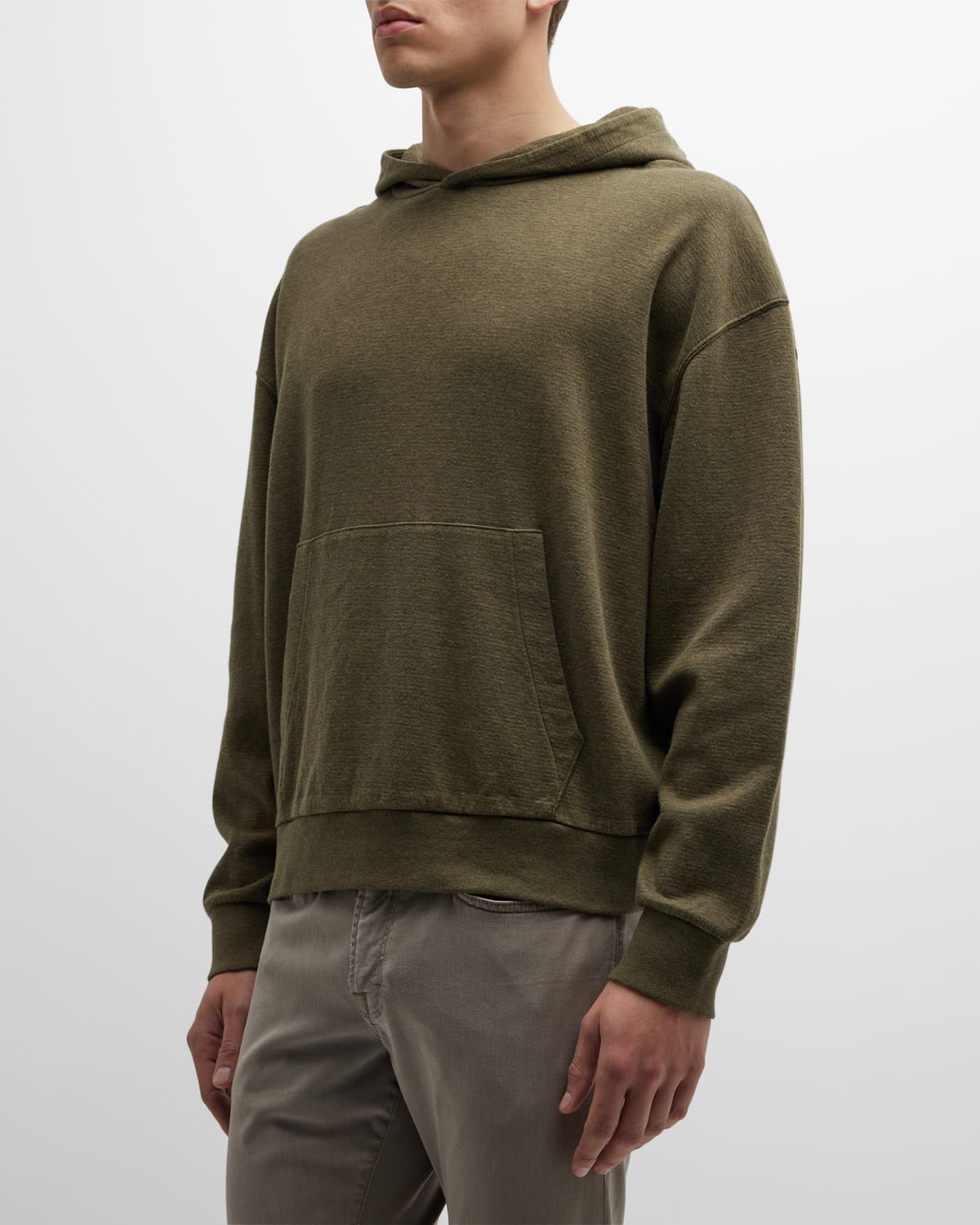Frame Duo Fold Hoodie In Army Green & Heather