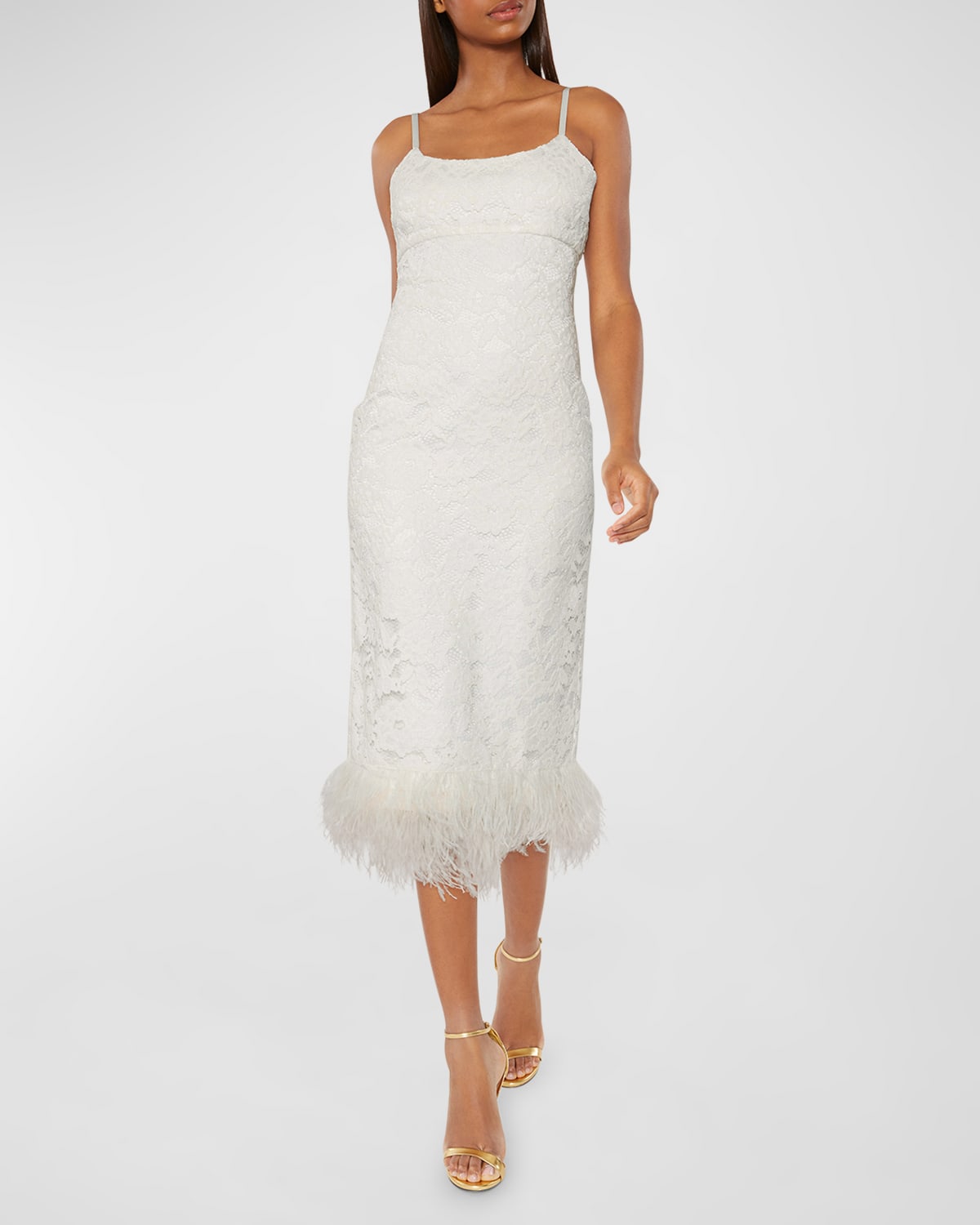 Likely Mari Feather Trim Midi Dress In White