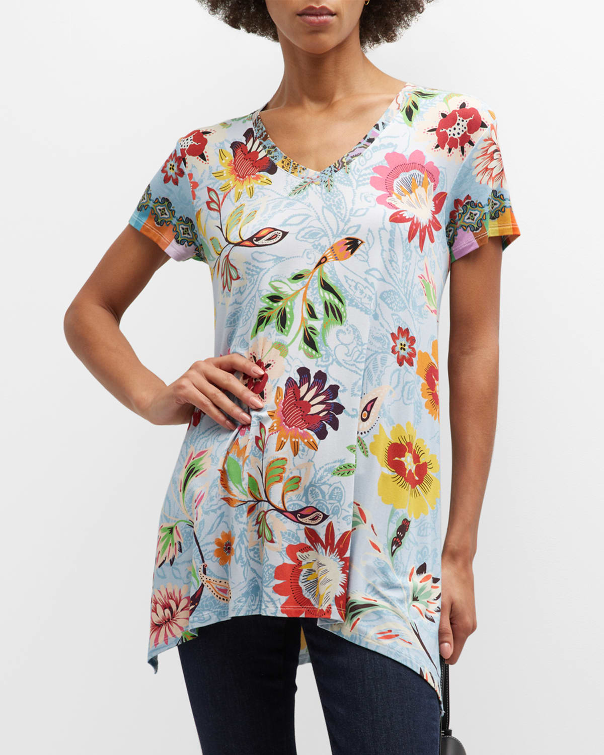 Johnny Was Women's Floral V-neck Tunic Top In Neutral
