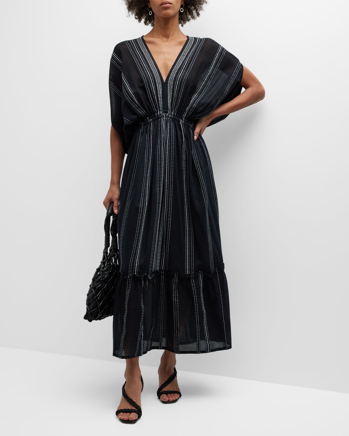 Lemlem Leliti Embroidered Plunge Maxi Dress In Black