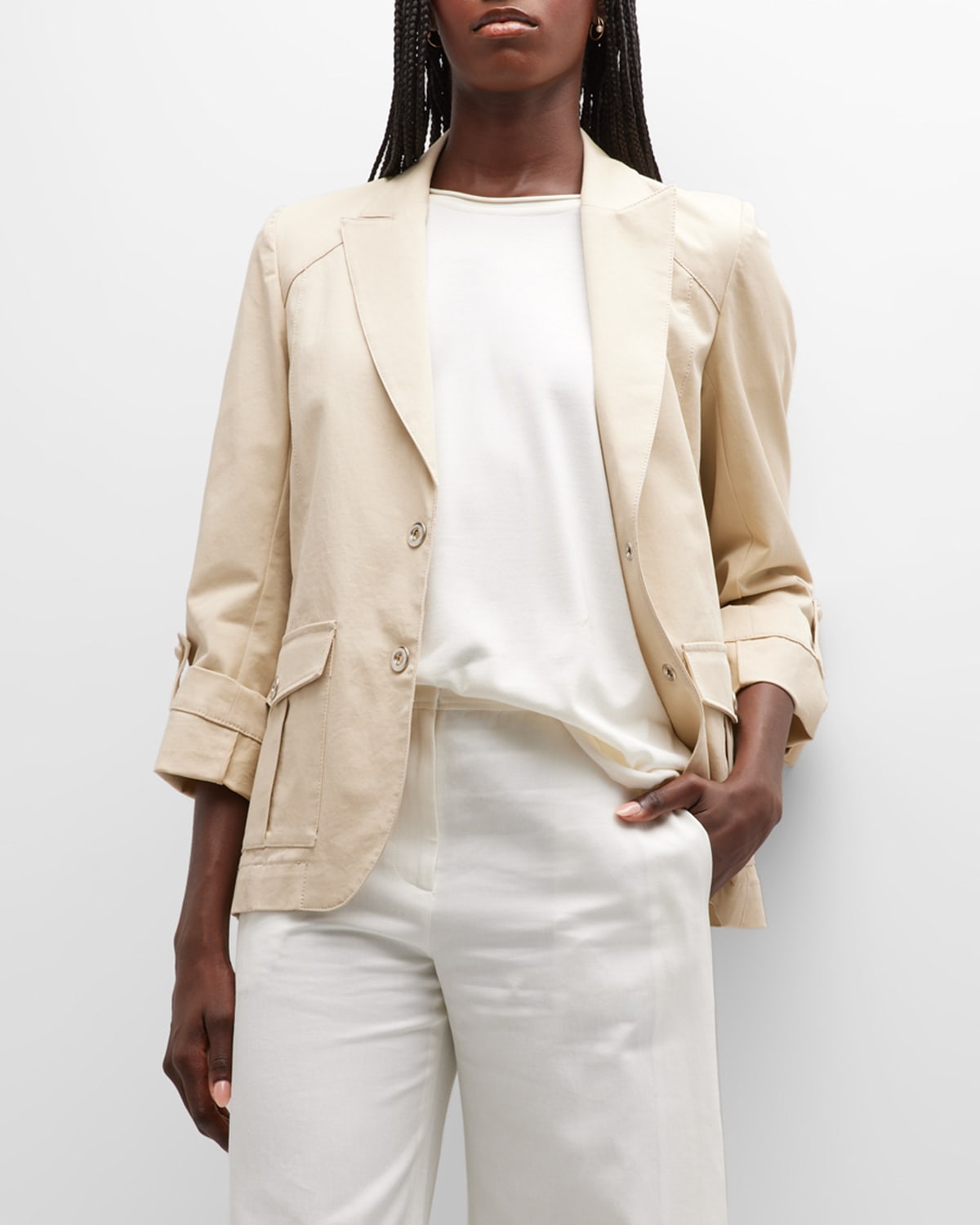 Twp Bell Stretch Cotton Blazer In Khaki