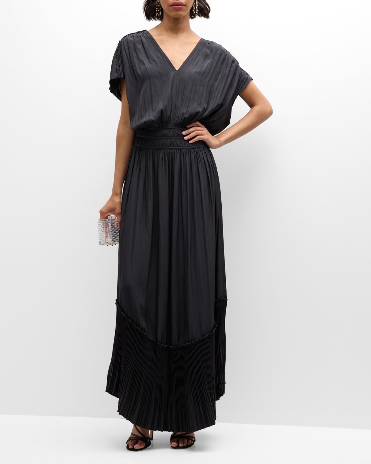 Ramy Brook Cymone Short-sleeve Maxi Dress In Black