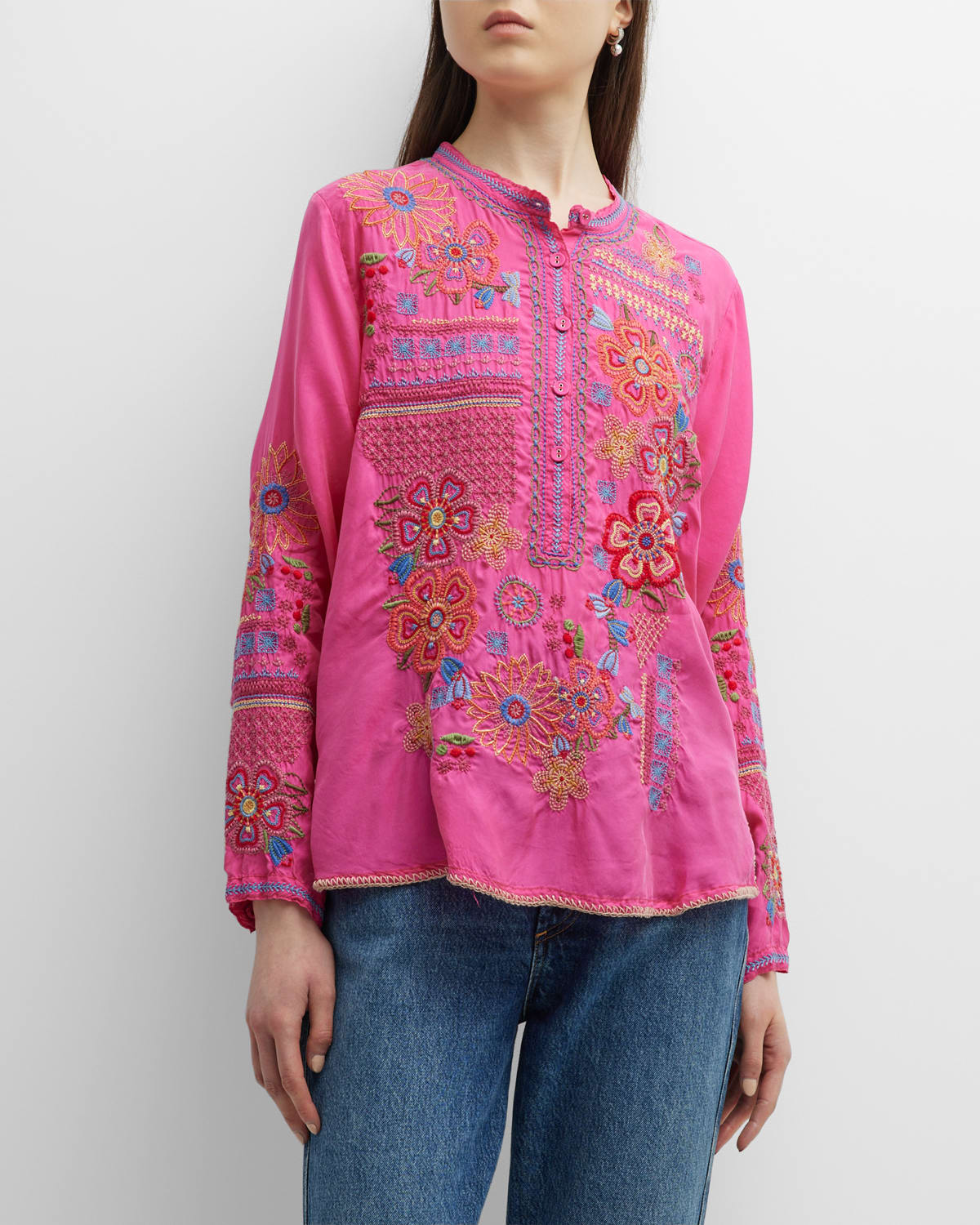 Johnny Was Katie Floral-Embroidered Blouse