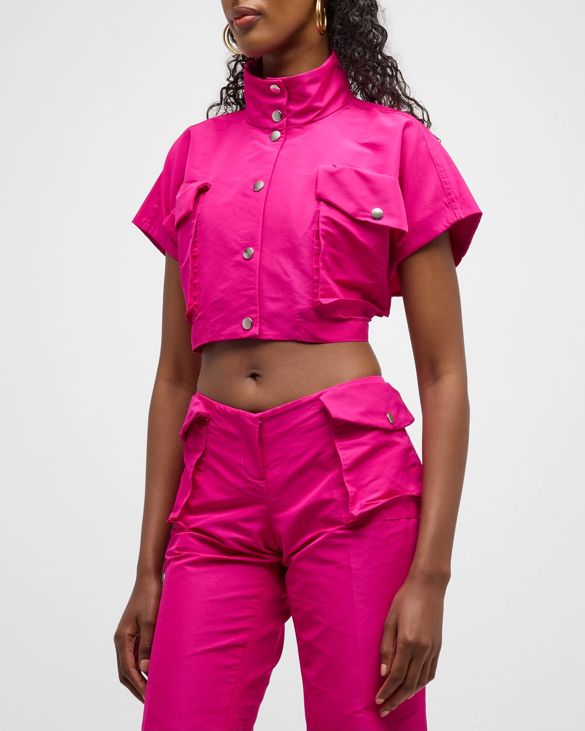 Laquan Smith Cropped Satin Jacket In Fuchsia