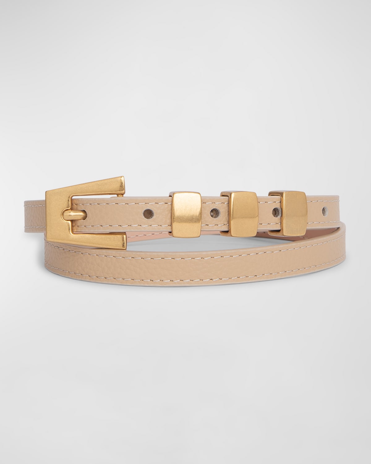 By Far Vic Skinny Grained Calf Leather Belt In Kraft