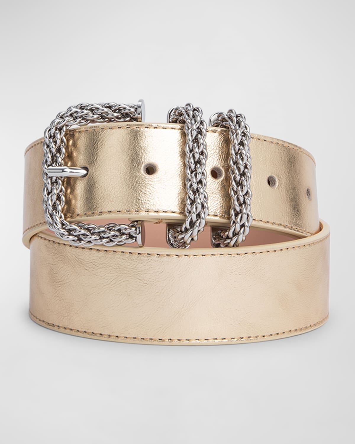 By Far Katina Metallic Leather Belt In Parchment