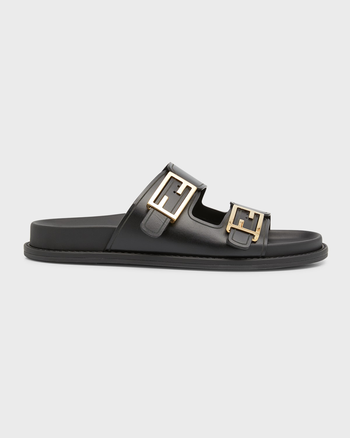 Fendi F Buckle Leather Slide Sandals In F0qa1 Nero