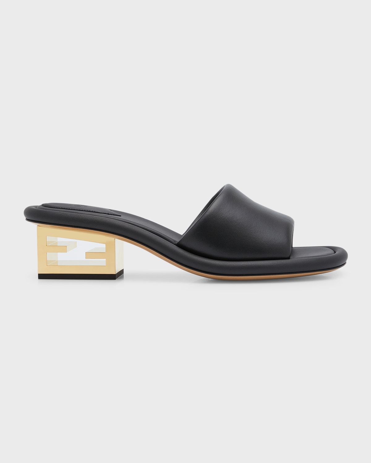 Fendi Cutout Metal Block-heel Padded Leather Sandals In F0qa1 Nero