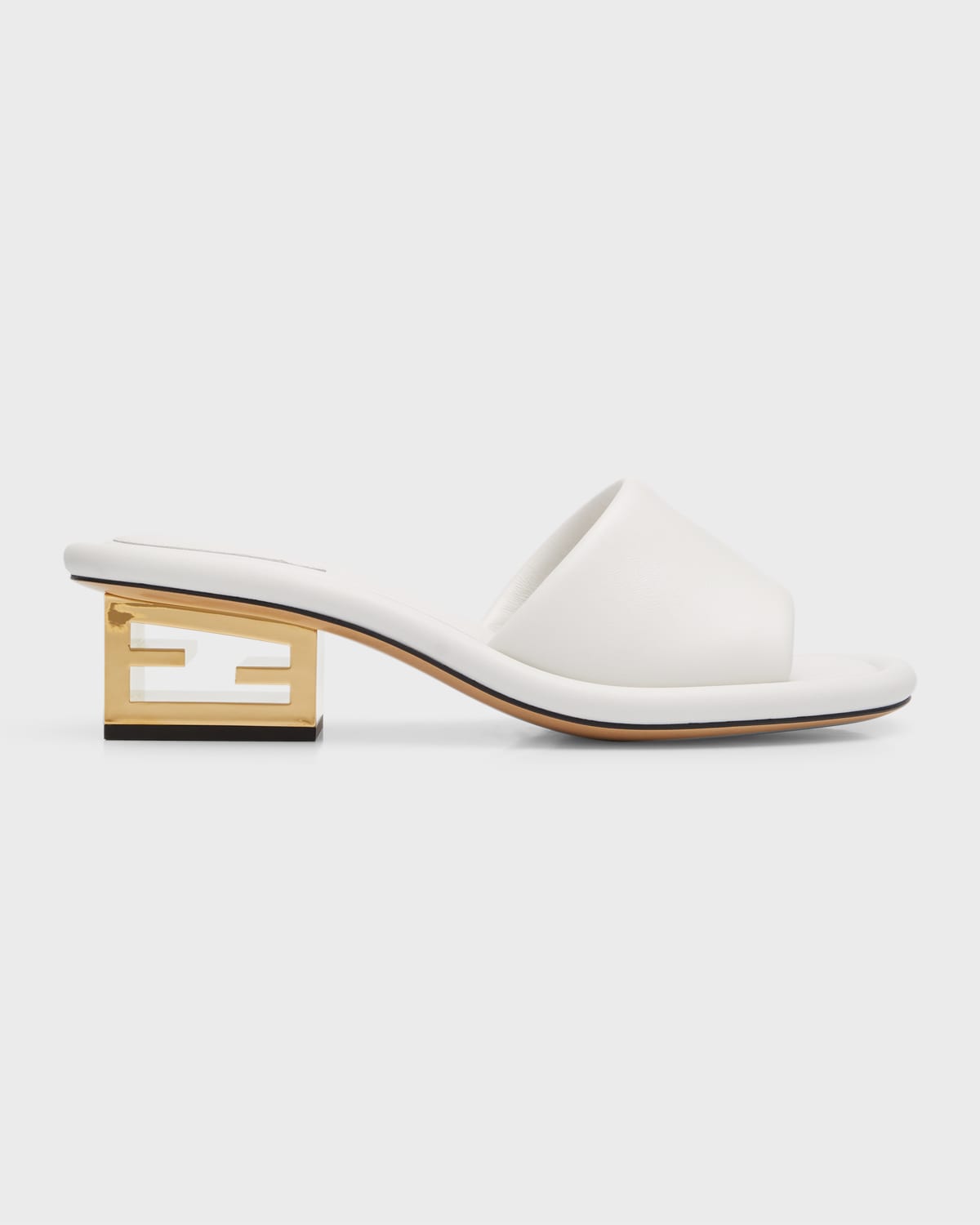 Fendi Cutout Metal Block-heel Padded Leather Sandals In F0qa0 Bianco