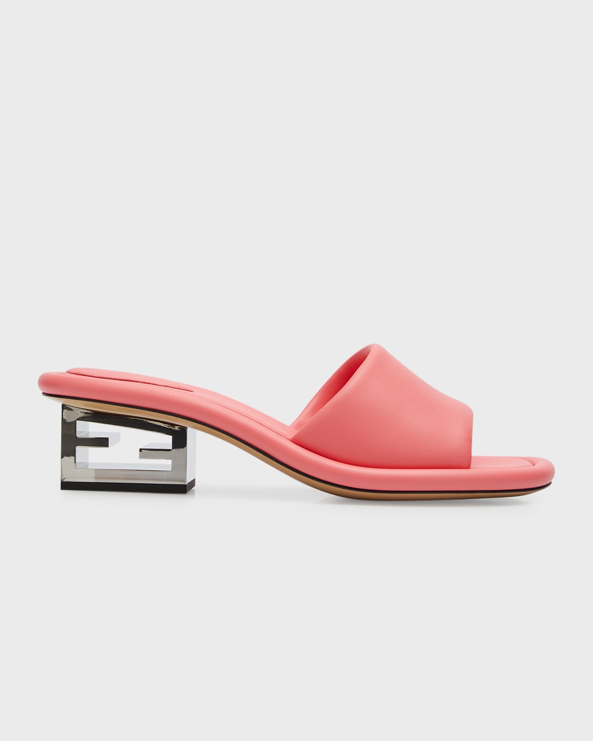 Fendi Cutout Metal Block-heel Padded Leather Sandals In Metallic