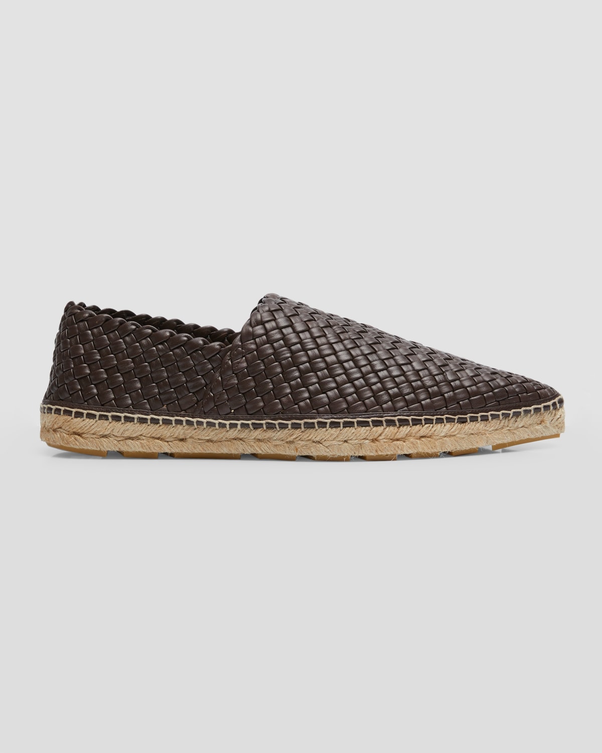 Shop Bottega Veneta Men's Intreccio Leather Espadrilles In Nero