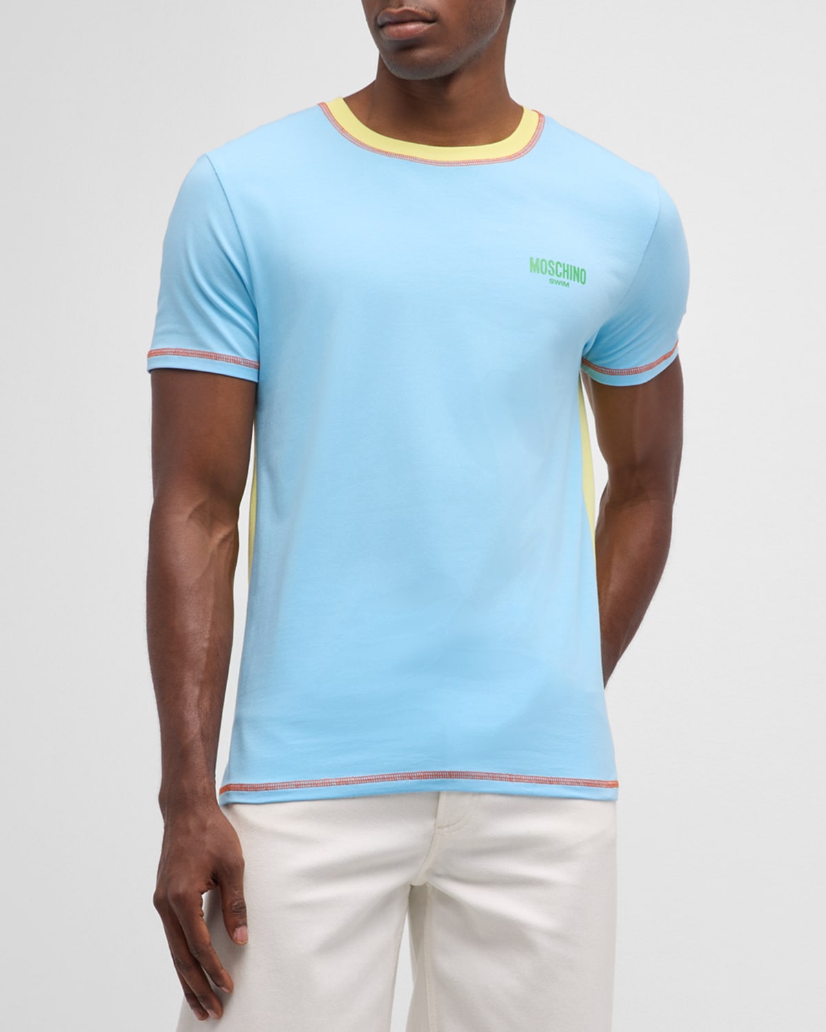 Moschino Men's Colorblock T-shirt In Light Blue Multi