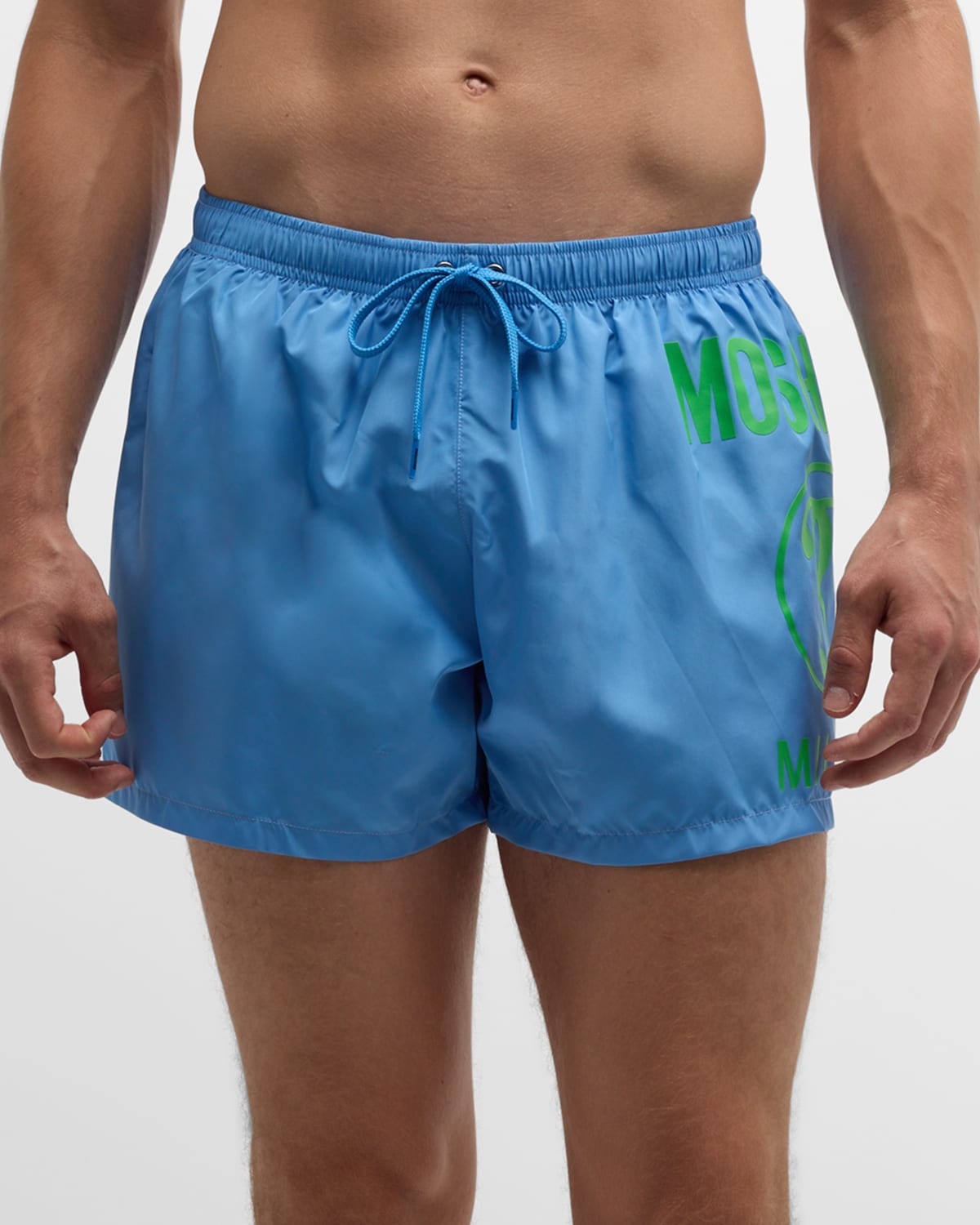 Shop Moschino Men's Swim Shorts With Side Logo In Light Blue