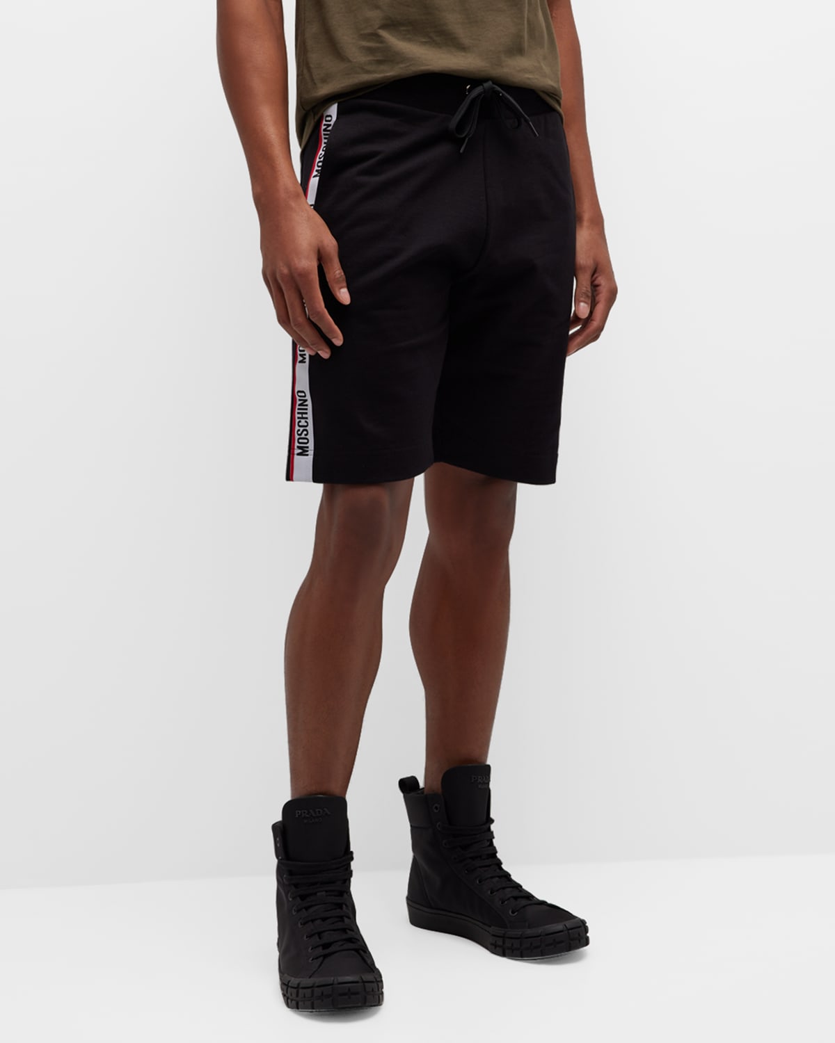 Moschino Men's Athletic Shorts With Side Taping In Black