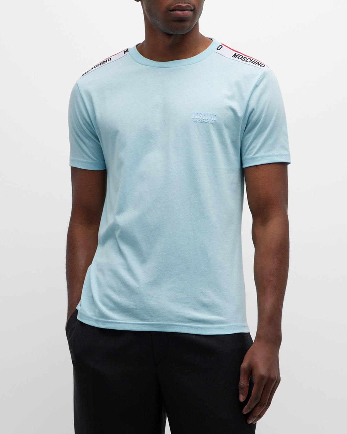 Moschino Men's T-shirt With Shoulder Taping In Light Blue
