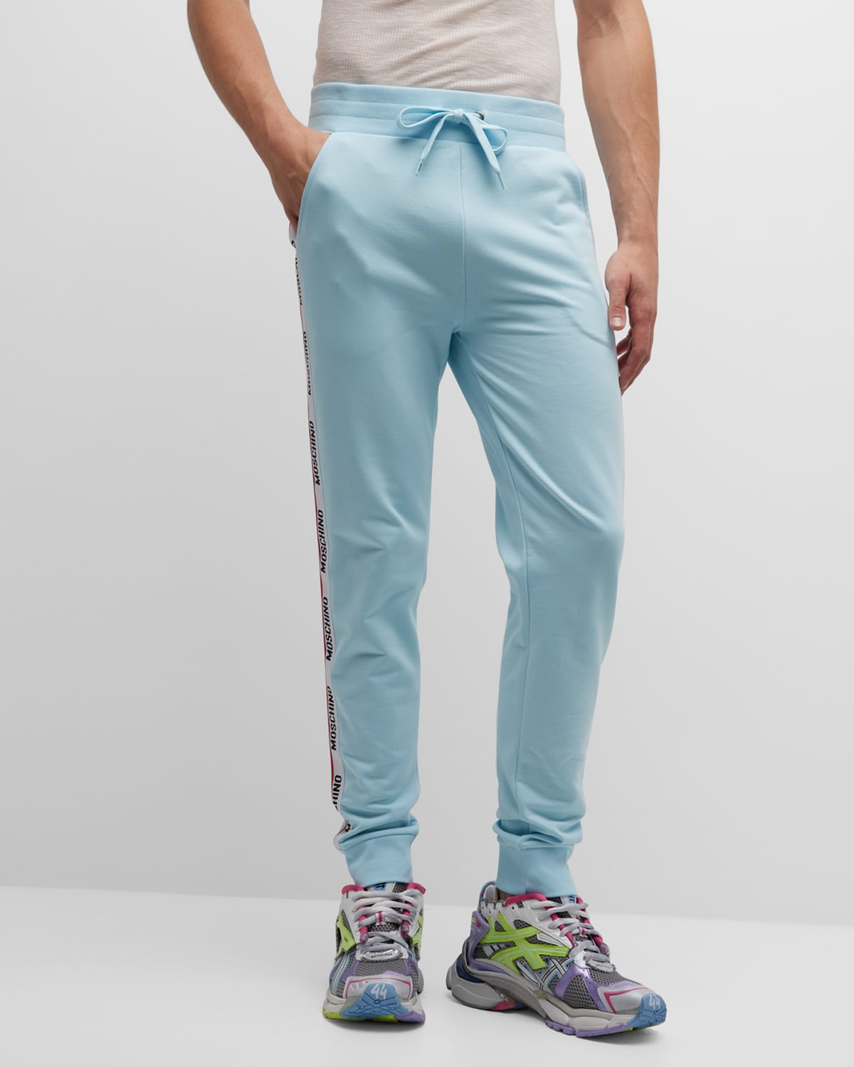 Moschino Men's Sweatpants With Side Taping In Light Blue