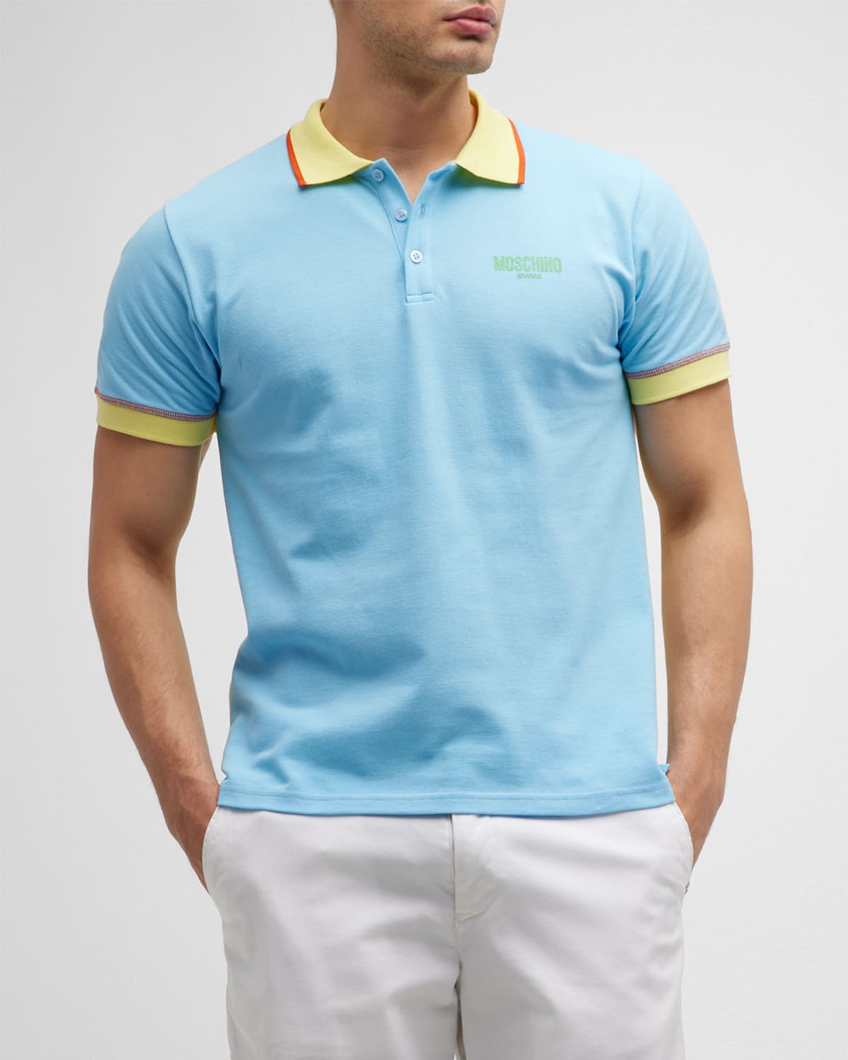 Moschino Men's Tipped Colorblock Polo Shirt In Light Blue Multi