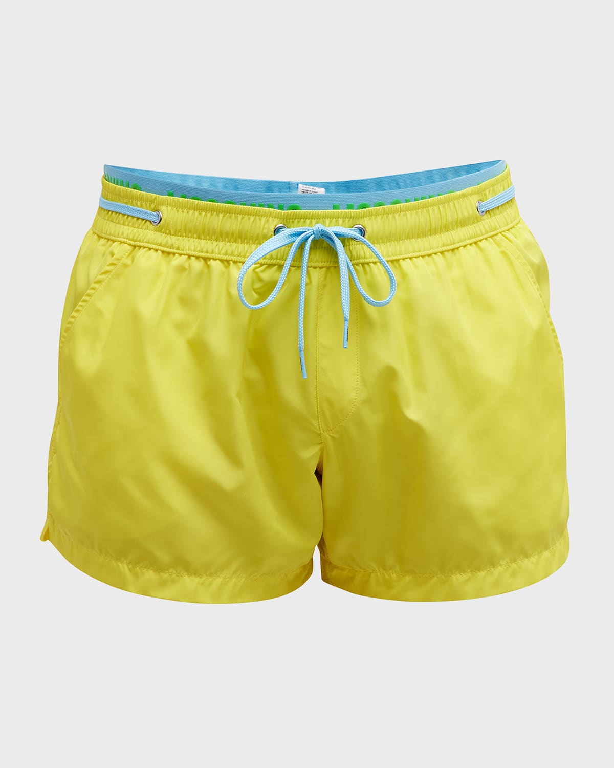 Men's Solid Contrast-Waist Swim Shorts