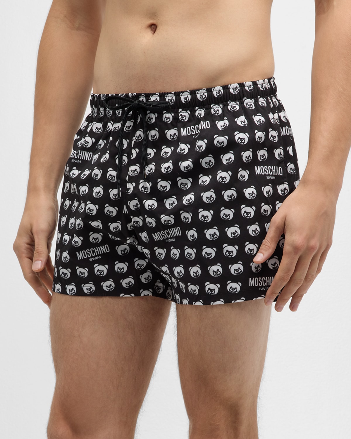 Moschino Men's Teddy Bear-print Swim Shorts In Black