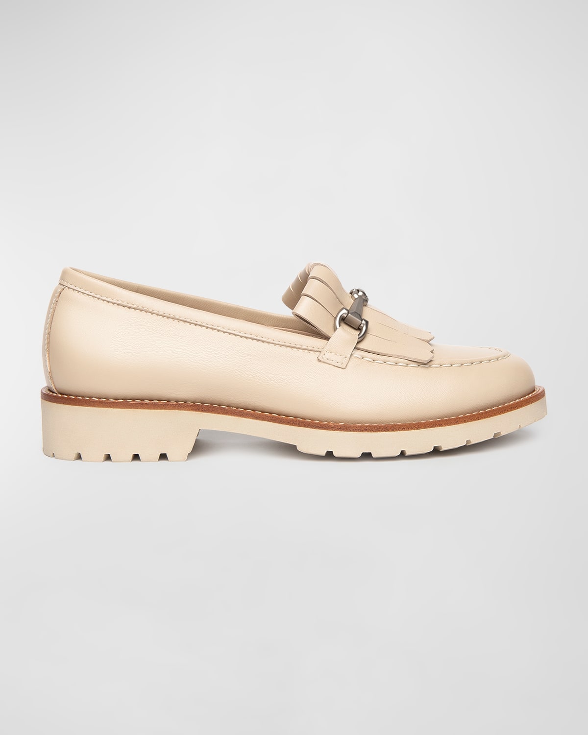 Shop Nerogiardini Kiltie Leather Loafers In Linen