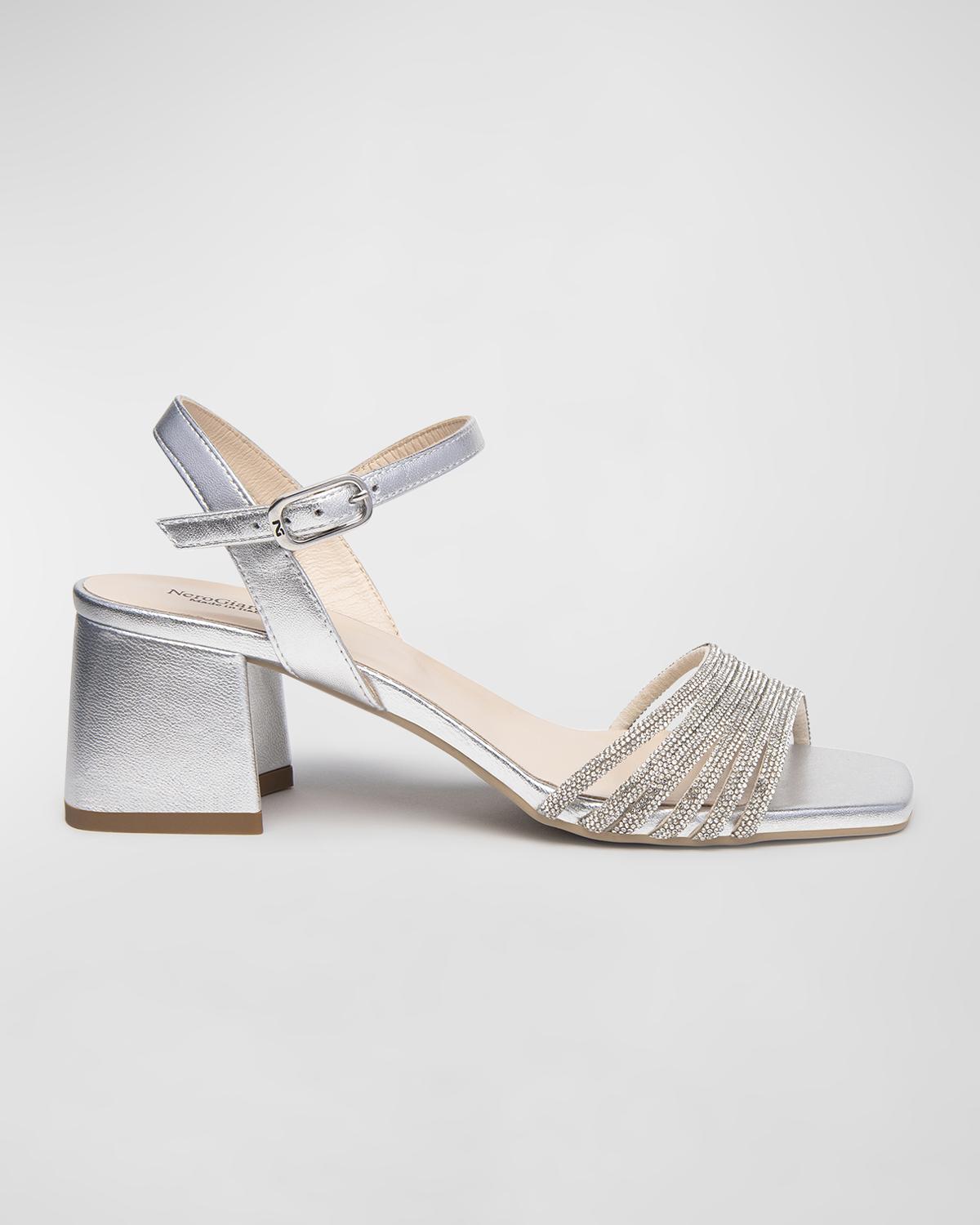 Nerogiardini Metallic Bling Ankle-strap Sandals In Silver