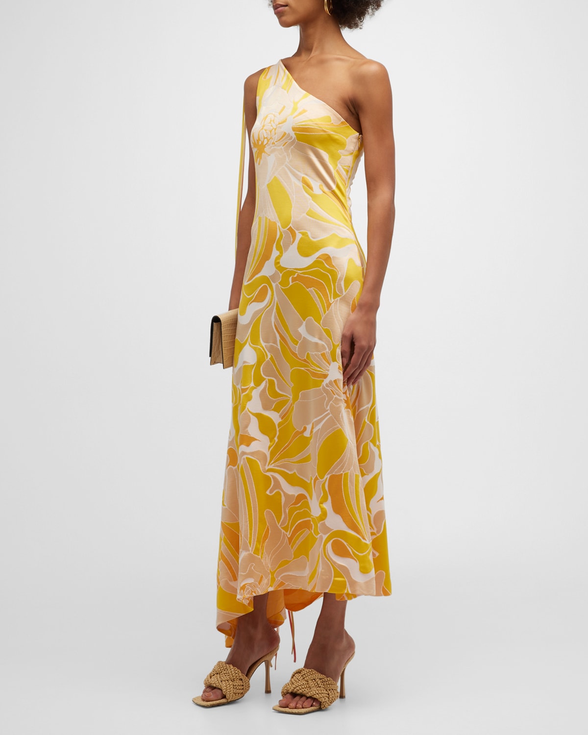 Alexis Brave One-shoulder Tie Printed Midi Dress In Sunlight
