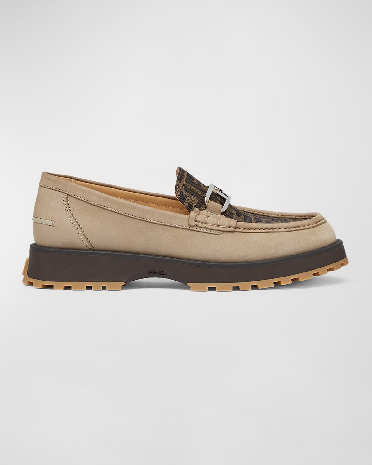 Shop Fendi Men's O'lock Leather Loafers In Tabacco Nerocorda